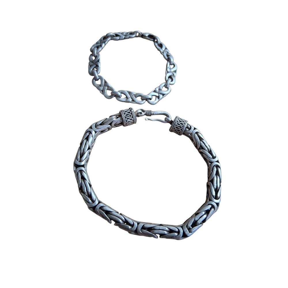 2pcs ‎ 925 Sterling Silver Mens Bracelets 10" & 8" James Avery & Byzantine Bali